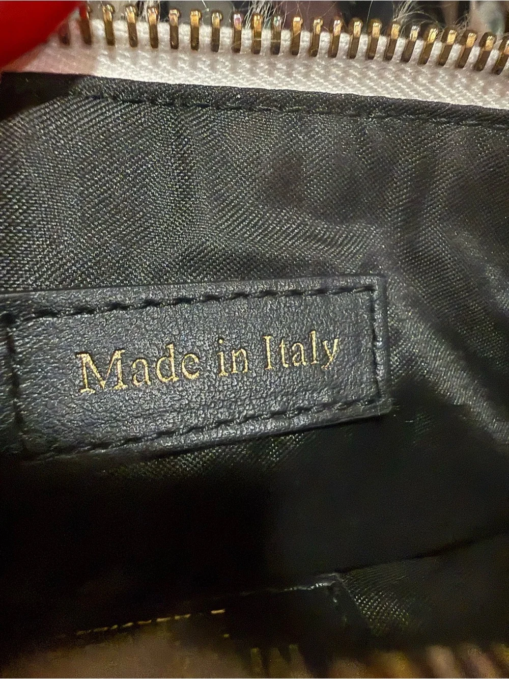 Moschino Milano Teddy Faux Fur Logo Zip Pouch Cream Black Made in Italy